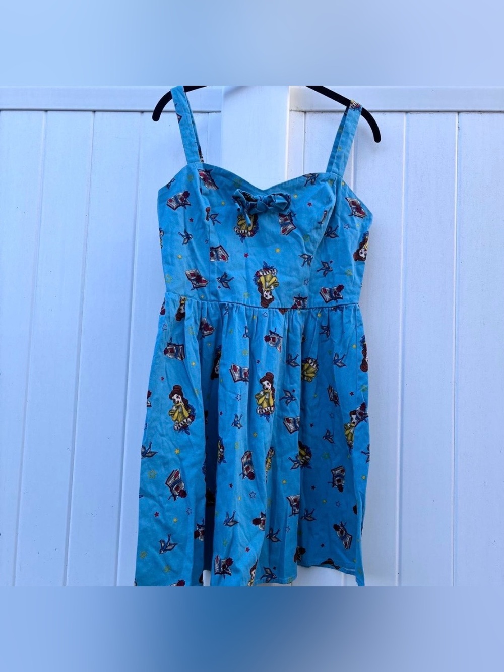Disney Women’s Beauty and the Beast Teal Yellow Dress Retro Princess NWOT Sz L